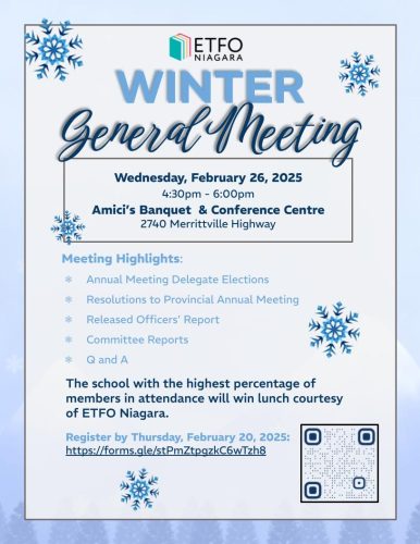 ETFO Niagara 2025 Winter General Meeting flyer